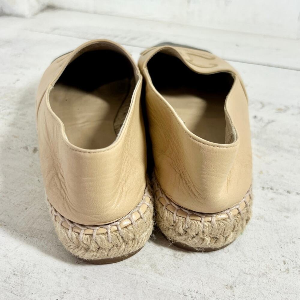 Chanel Lambskin Leather Cap Toe Espadrilles Loafer Flat Beige/Black Women's 37 - Picture 4 of 9